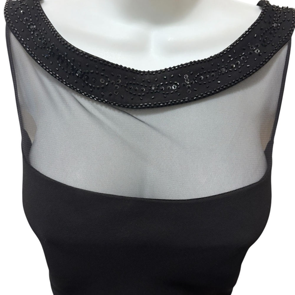 Y2K Elegant Evan-Picone Black Cocktail Maxi Dress Sheer Sz 12 Illusion Neckline - Picture 2 of 7